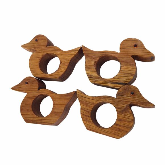 Vintage Primative Country Cottage Wooden Hand-carved Duck Napkin Rings Holders - Picture 4 of 9